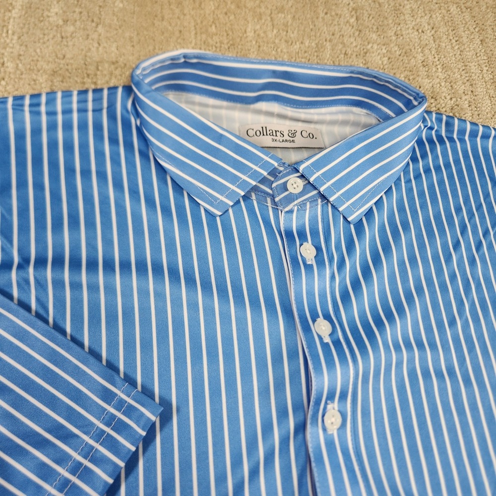 Collars‎ And Co Shirt Men 3XL Dress Collar Polo Slim Fit Blue Stripe NEW